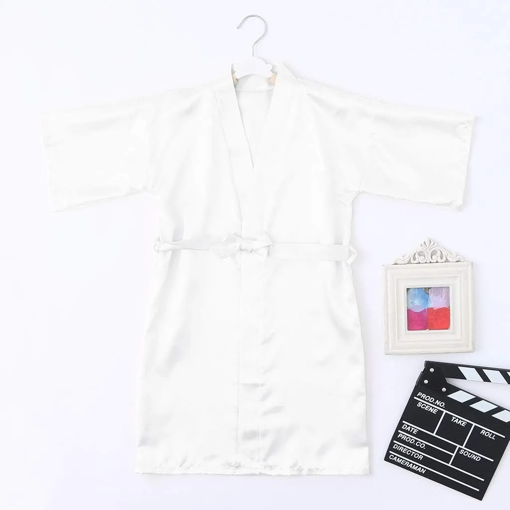 Baby Girl Solid Satin ightgown Dress Toddler Silk athrobe Short obes leepwear With Belt Travel Jacket Kids