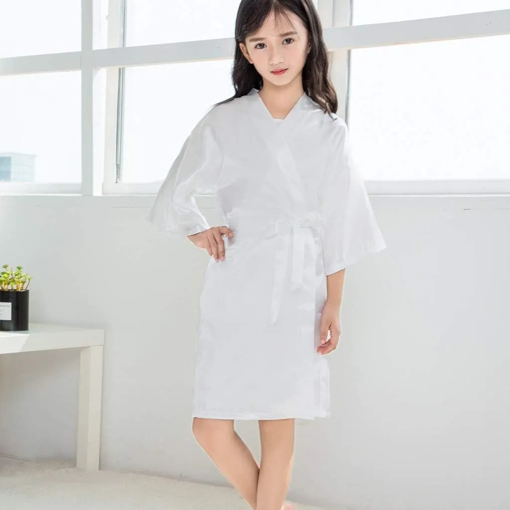 Baby Girl Solid Satin ightgown Dress Toddler Silk athrobe Short obes leepwear With Belt Travel Jacket Kids