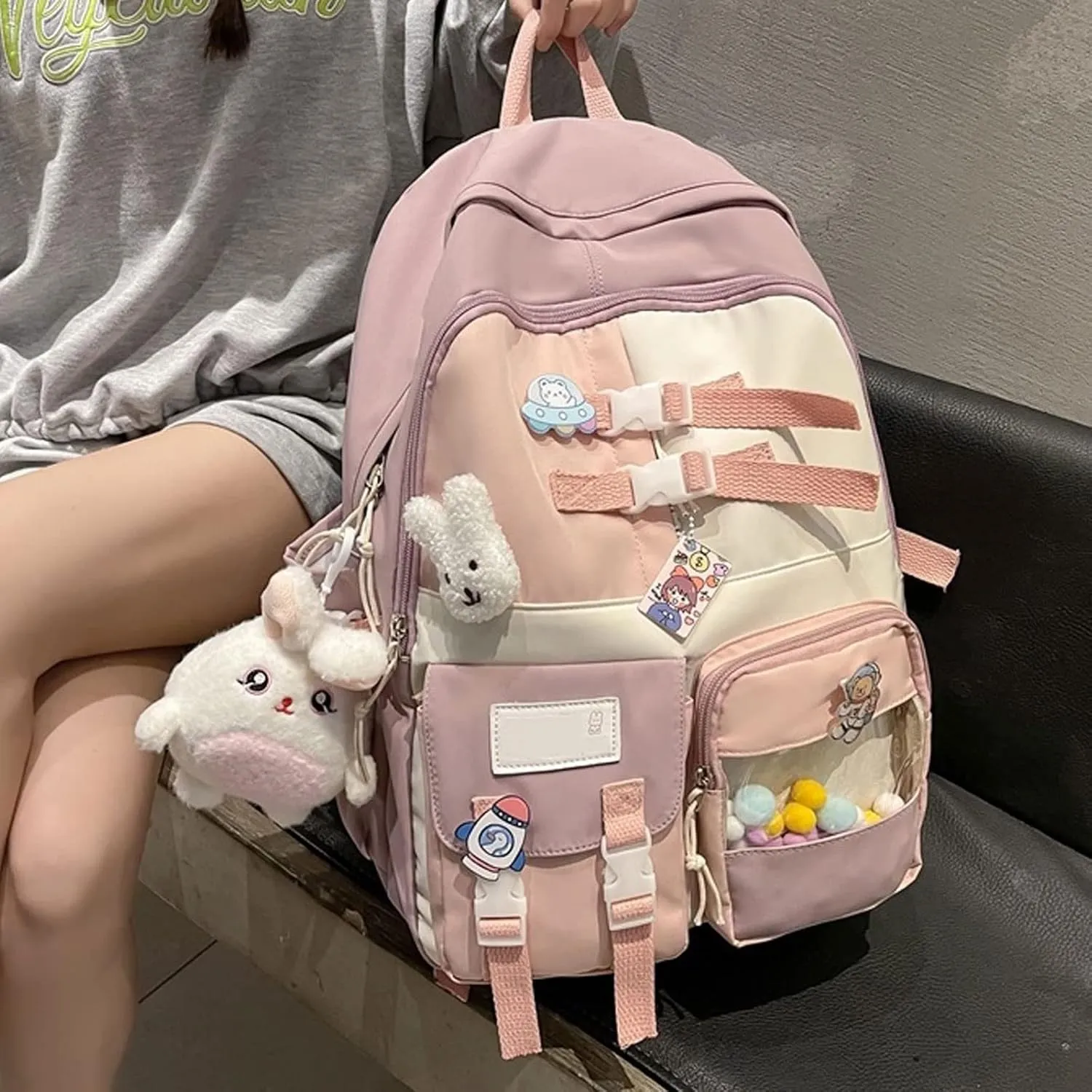 Backpack for women Waterproof Nylon Cute Travel Laptop Practical Wearable Portable Lightweight Urban (Purple-Without pendant)
