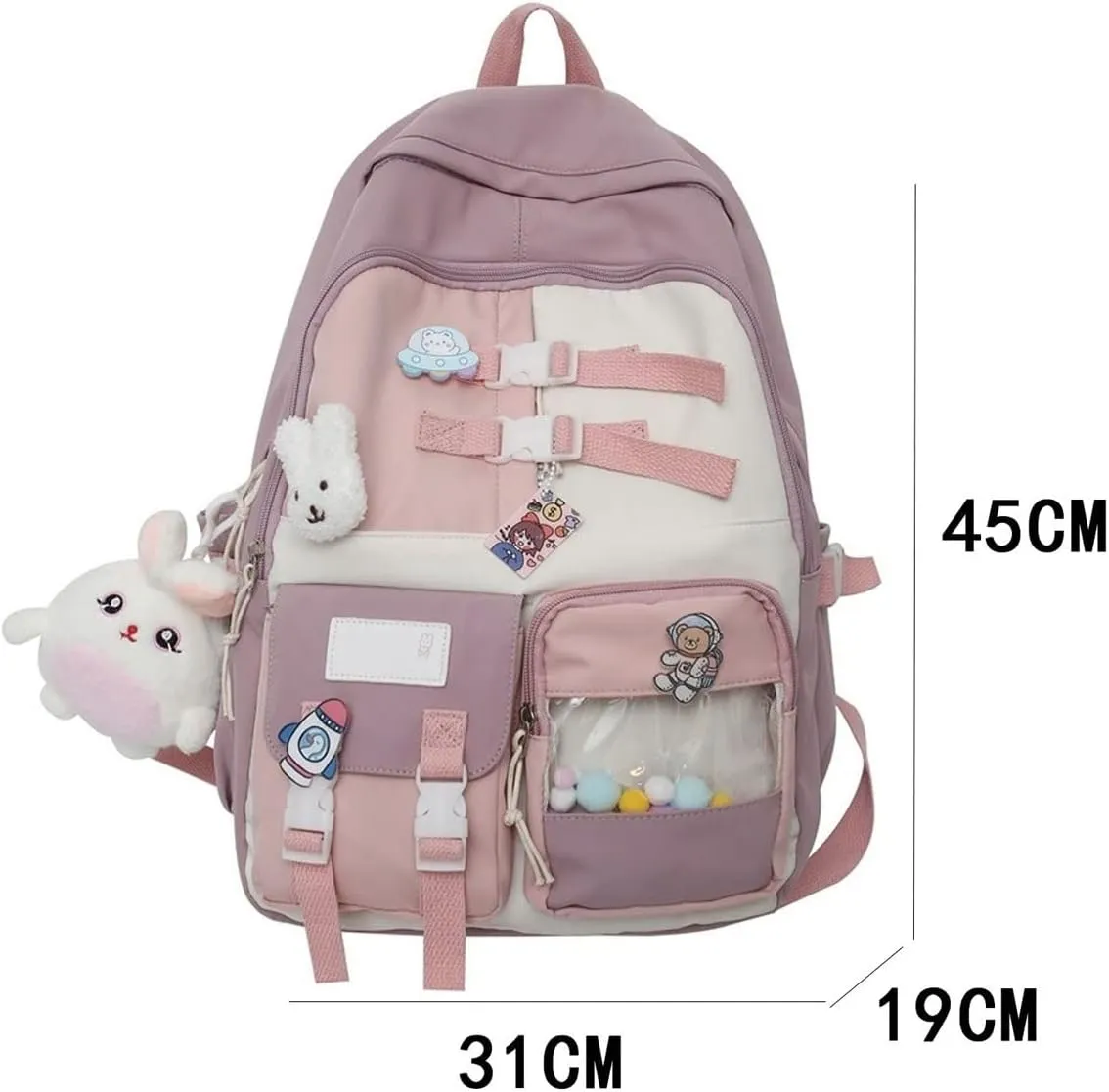 Backpack for women Waterproof Nylon Cute Travel Laptop Practical Wearable Portable Lightweight Urban (Purple-Without pendant)
