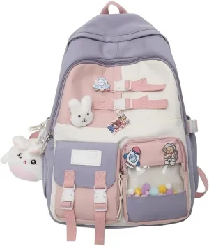 Backpack for women Waterproof Nylon Cute Travel Laptop Practical Wearable Portable Lightweight Urban (Purple-Without pendant)