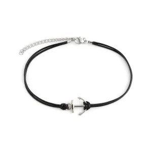 Baronyka Men's Handcrafted Anklet, Wax Cord, Stainless Steel, Adjustable Length, Durable for Everyday Wear and Modern Look (Black Cord Anchor)