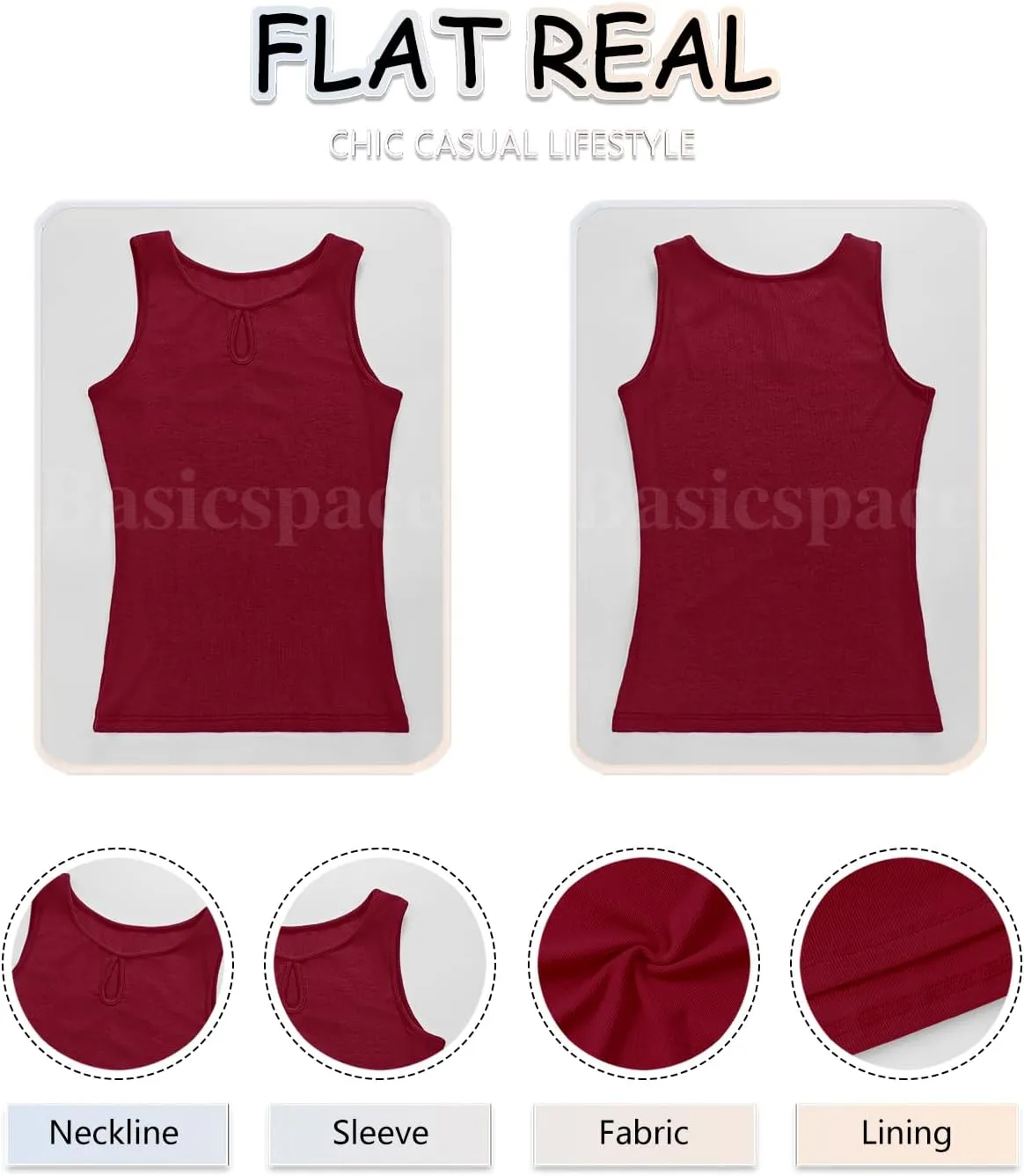 Basicspace Womens Sleeveless Tank Tops Cutout Neck Keyhole Slim Fitted Ribbed Knit Trendy Tight Tops