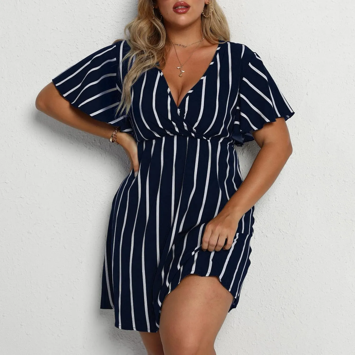 Beach Dresses for Womens Vacation Short Batwing Sleeve V Neck Summer Trendy Dress Floral Ruffle Boho Mini Sundress