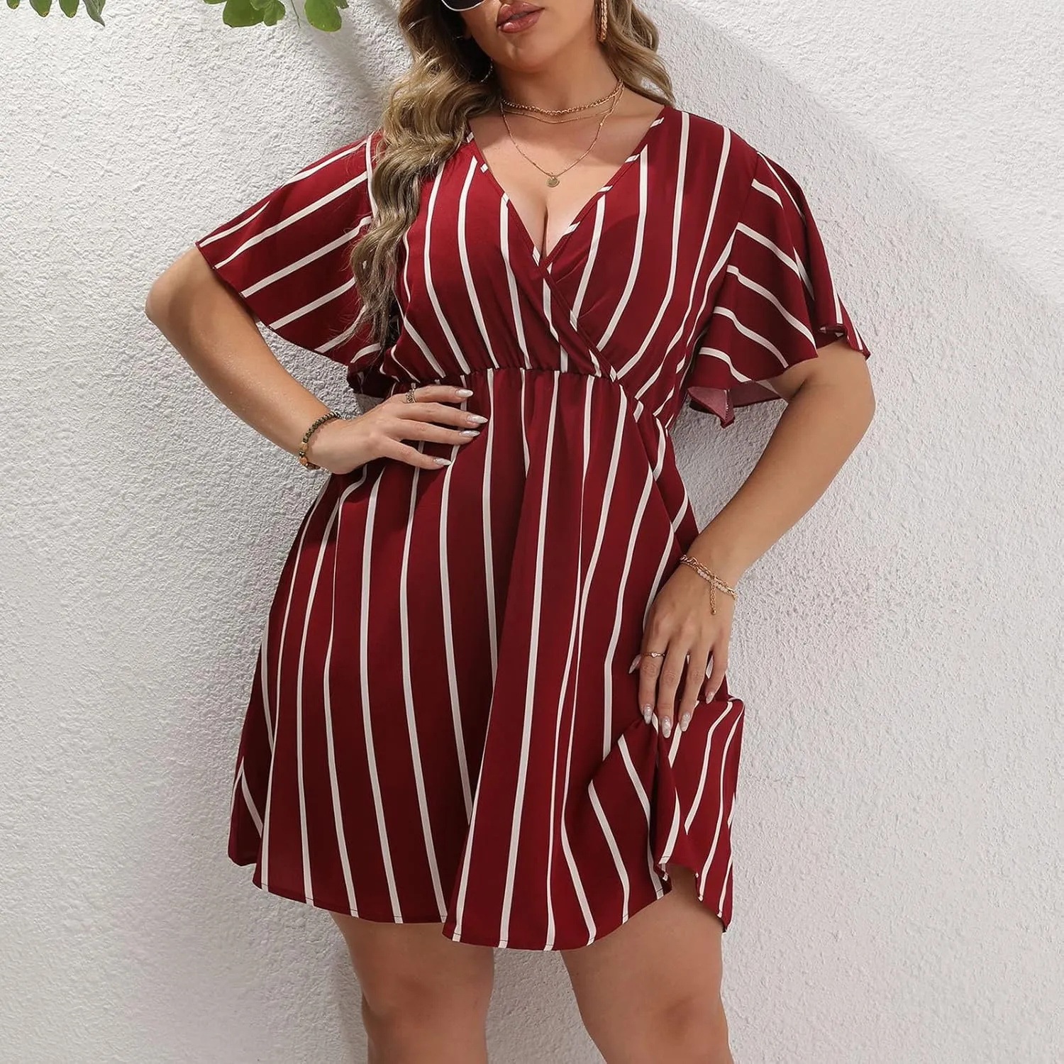Beach Dresses for Womens Vacation Short Batwing Sleeve V Neck Summer Trendy Dress Floral Ruffle Boho Mini Sundress