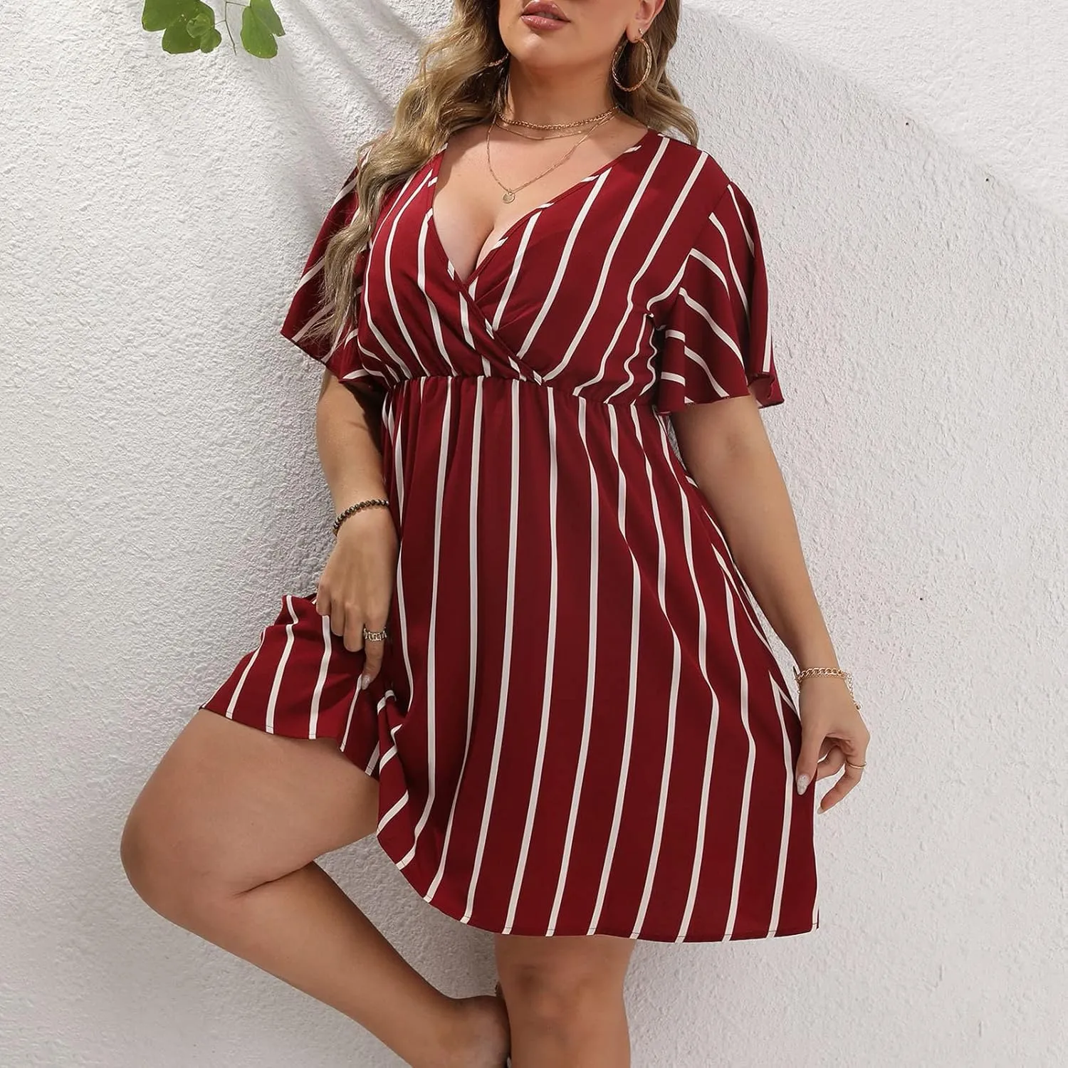 Beach Dresses for Womens Vacation Short Batwing Sleeve V Neck Summer Trendy Dress Floral Ruffle Boho Mini Sundress