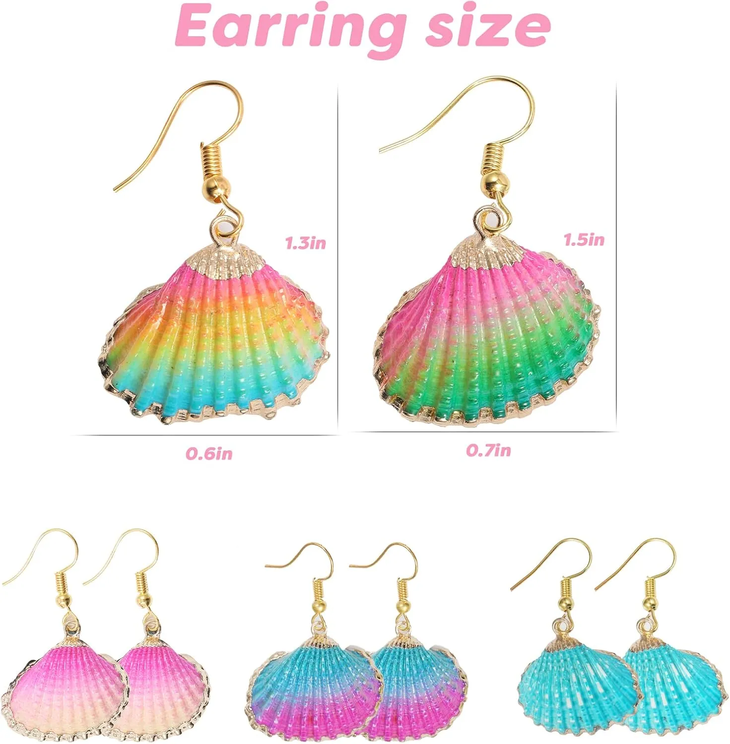Beach Summer Sea Shell Earrings For Women, 4pair Tropical White Natural Scallop Shell Jewelry Boho Earring Set Bulk Pack Vacation Dangling Drop Light Formal