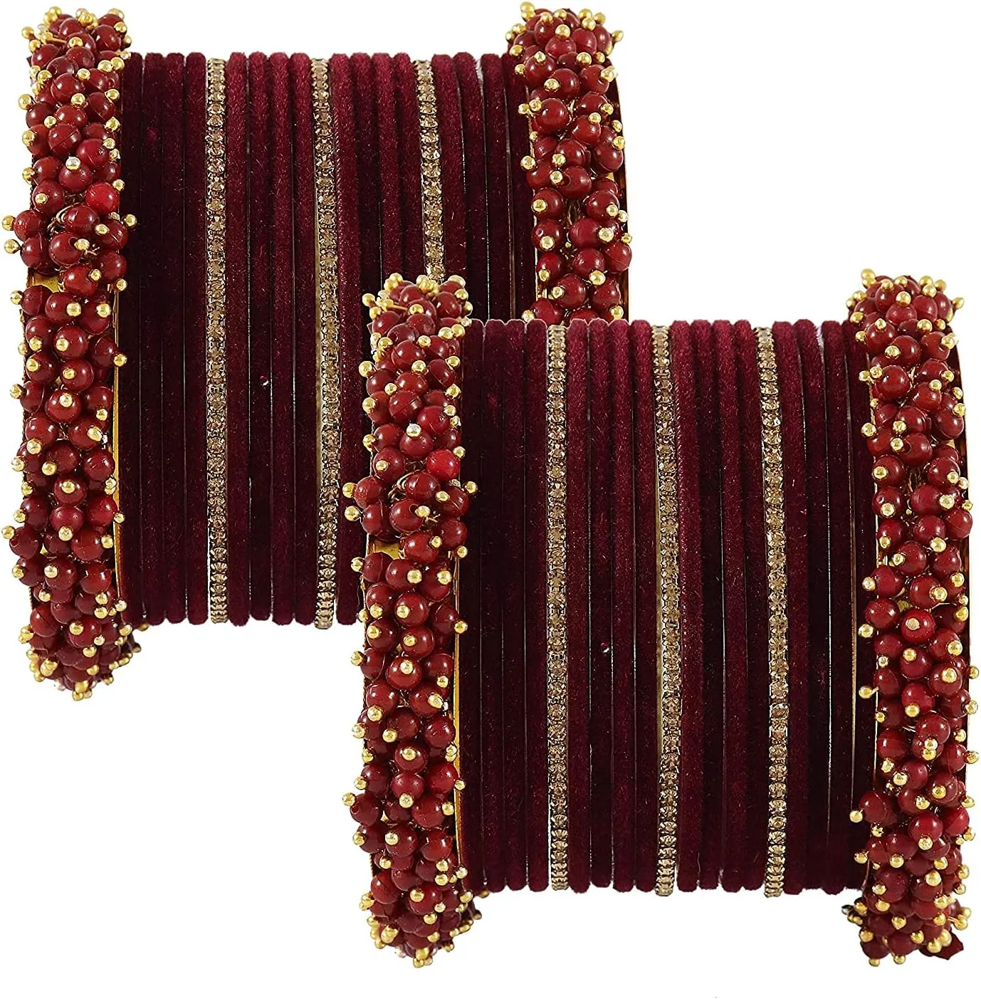 Beautiful Designer Zircon Stones Studded Metal Bangles Set For Women & Girls - (Set Of 2)