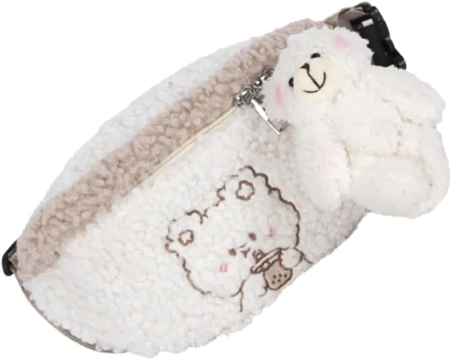 BESTYASH Girls Fanny Pack Bear Pattern Waist Pouch Plush Women's Bag Bear Embroidery Practical Storage Pouch for Daily Use