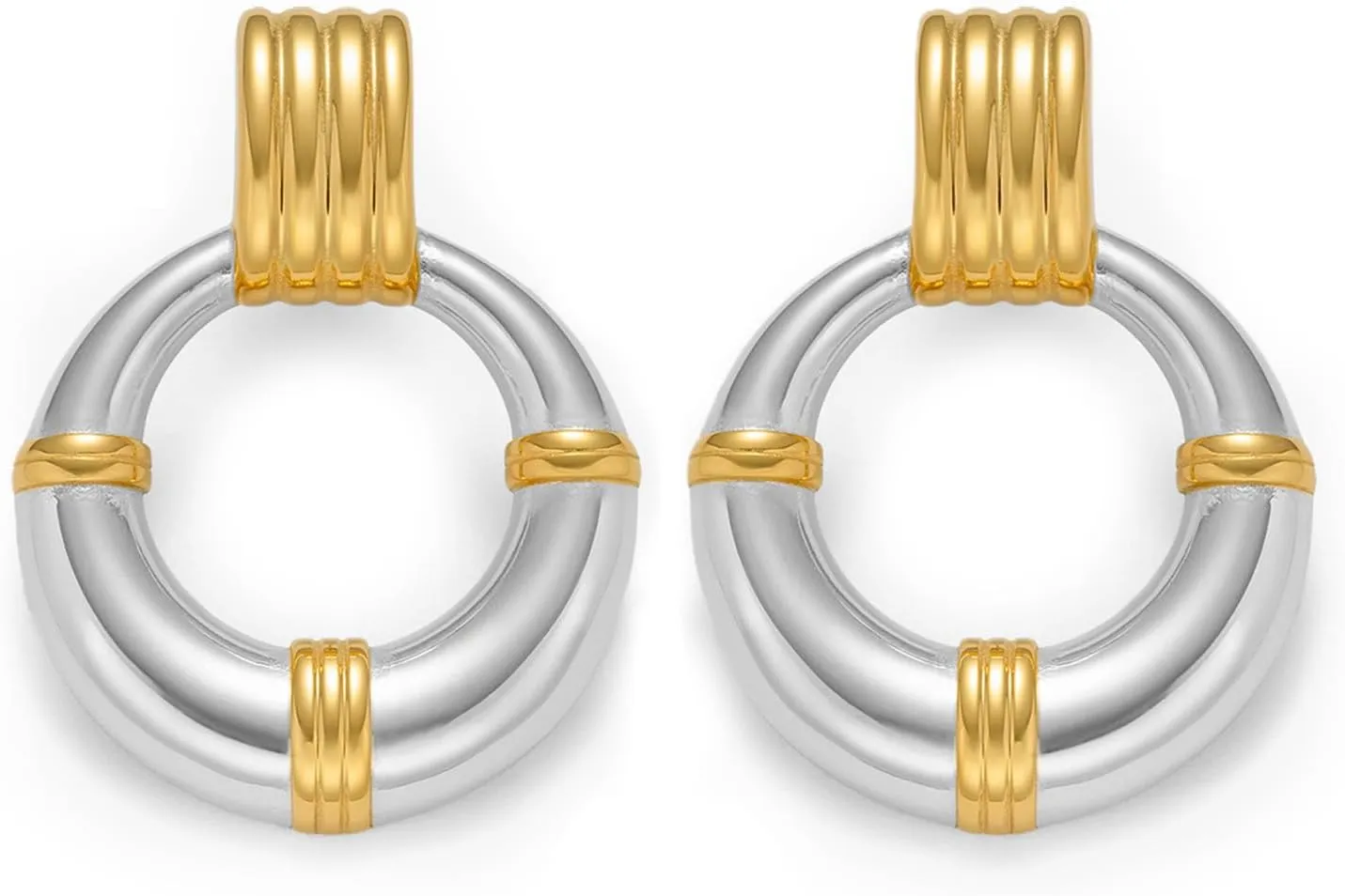 Bi&Yamigeo Chunky Two Tone Knot Earrings,Mixed Metal Knotted Stud Earrings,Door Knocker Dangle Drop Pendant Dupe Jewelry
