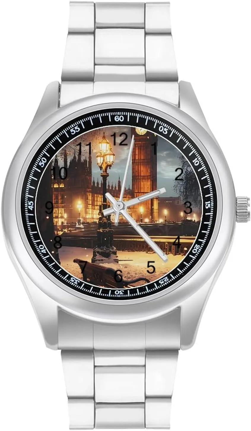 Big Ben in Snow at Christmas London England UK Watches Stainless Steel Band Wristwatch Business Dress Watch for Work Home