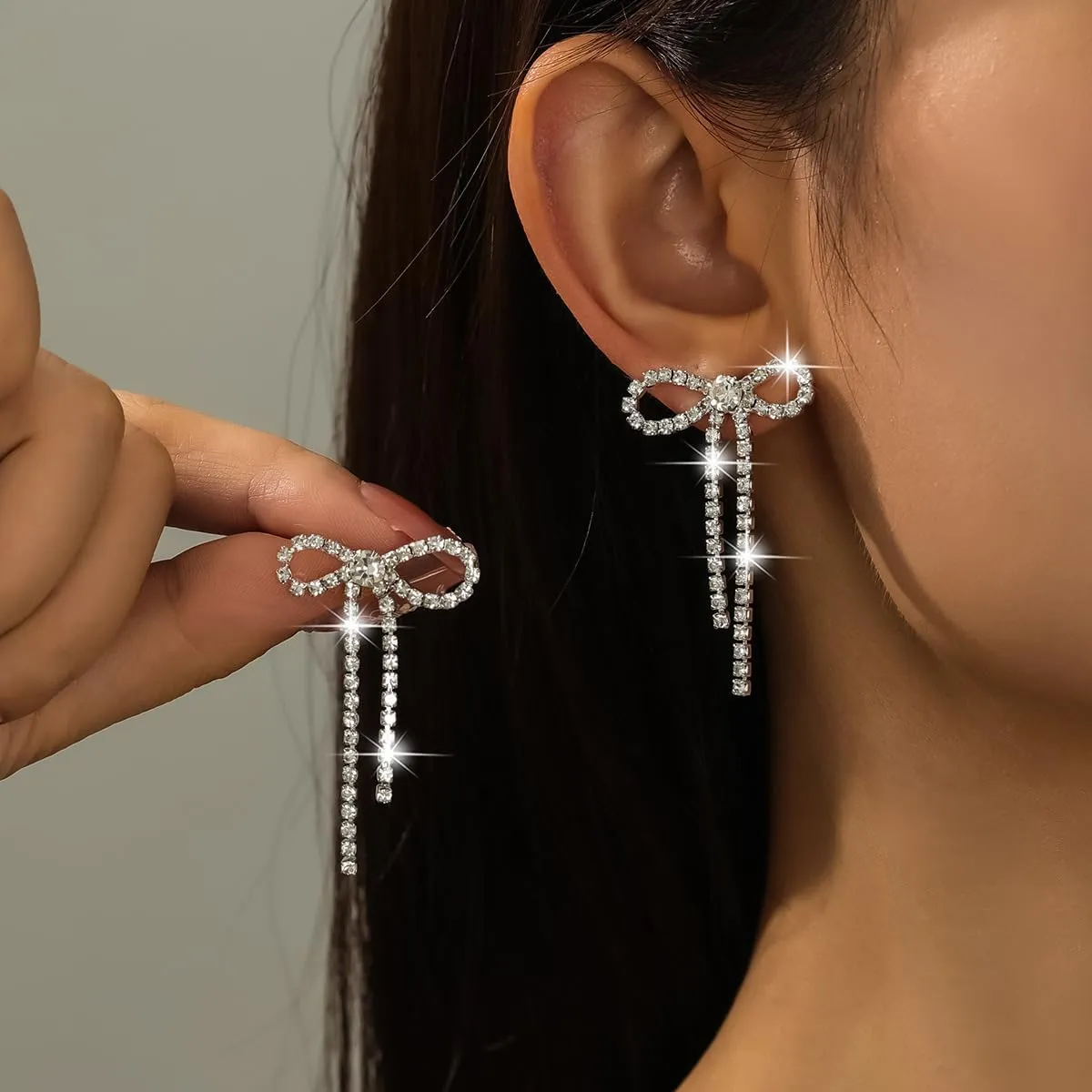 Black Bow Earrings for Women Trendy Black Earrings Rhinestone Dangling Sparkly Wedding Earings for Brides Bow Jewelry