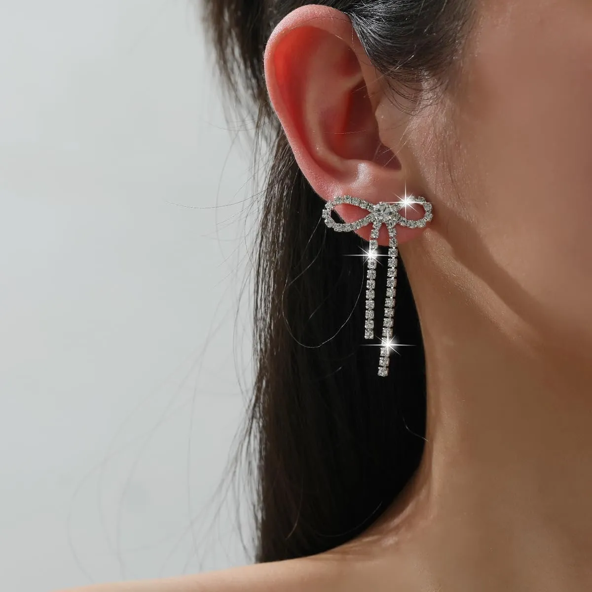 Black Bow Earrings for Women Trendy Black Earrings Rhinestone Dangling Sparkly Wedding Earings for Brides Bow Jewelry