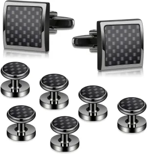 Black Cuff Links Mens Tuxedo Studs and Cufflinks Set for Men
