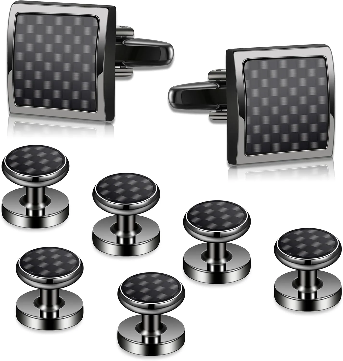 Black Cuff Links Mens Tuxedo Studs and Cufflinks Set for Men