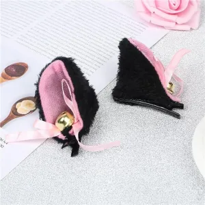 Black Cute Fluffy Headwear Make Up Anime Bow Cosplay Plush Bell Girl Lolita Hair Clip Head Hoop Hair Accessories Cat Ears Headband Hairpins Women's Fashion Headbands for Women