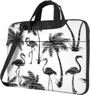 Black White Flamingos Double Practical 13-15.6 Inch Laptop Bag For Man And Women, Computer Messenger Bag, Trendy Shoulder Strap Design
