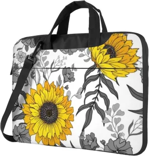 Black White Style Sunflower Practical 13-15.6 Inch Laptop Bag For Man And Women, Computer Messenger Bag, Trendy Shoulder Strap Design