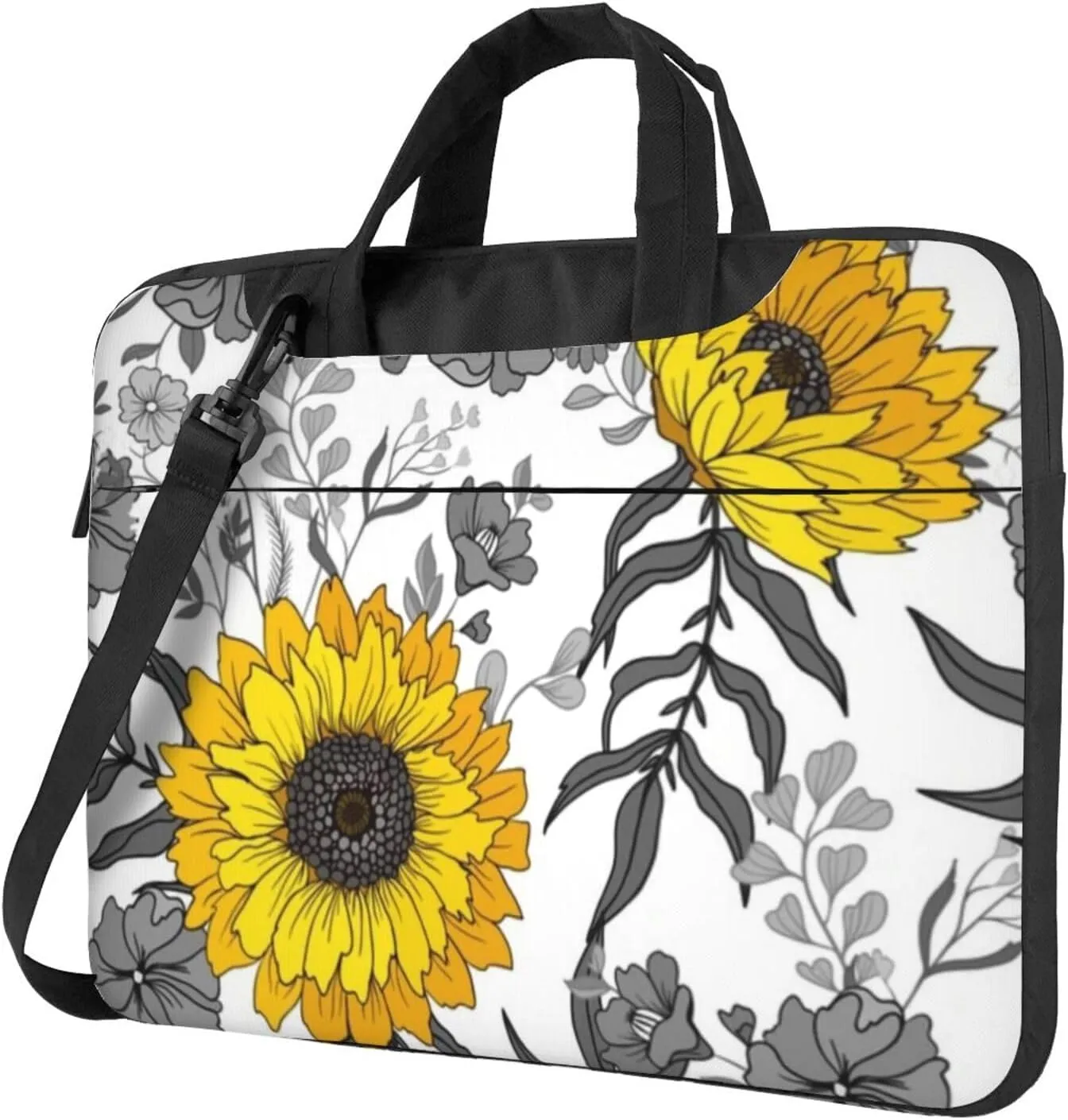 Black White Style Sunflower Practical 13-15.6 Inch Laptop Bag For Man And Women, Computer Messenger Bag, Trendy Shoulder Strap Design