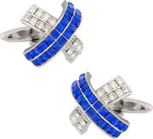 Blue and Clear Crystal Cufflinks for Men in Presentation Gift Box for Wedding or Special Occasion