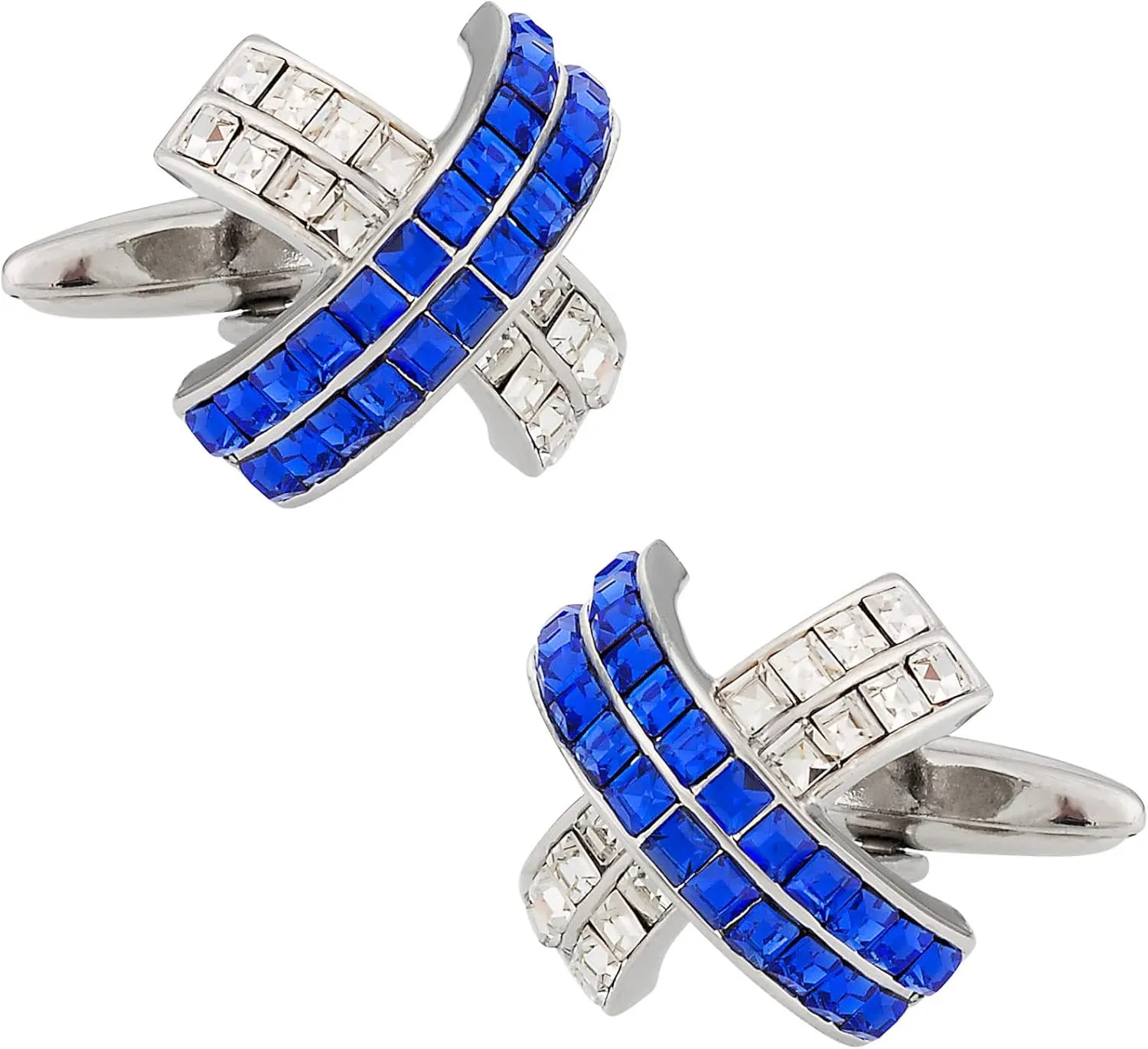 Blue and Clear Crystal Cufflinks for Men in Presentation Gift Box for Wedding or Special Occasion