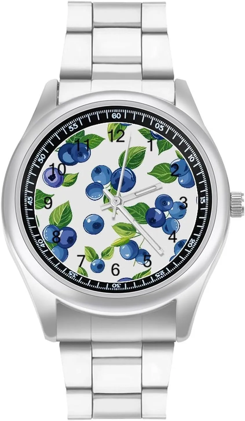 Blueberry-white Watches Stainless Steel Band Wristwatch Business Dress Watch for Work Home