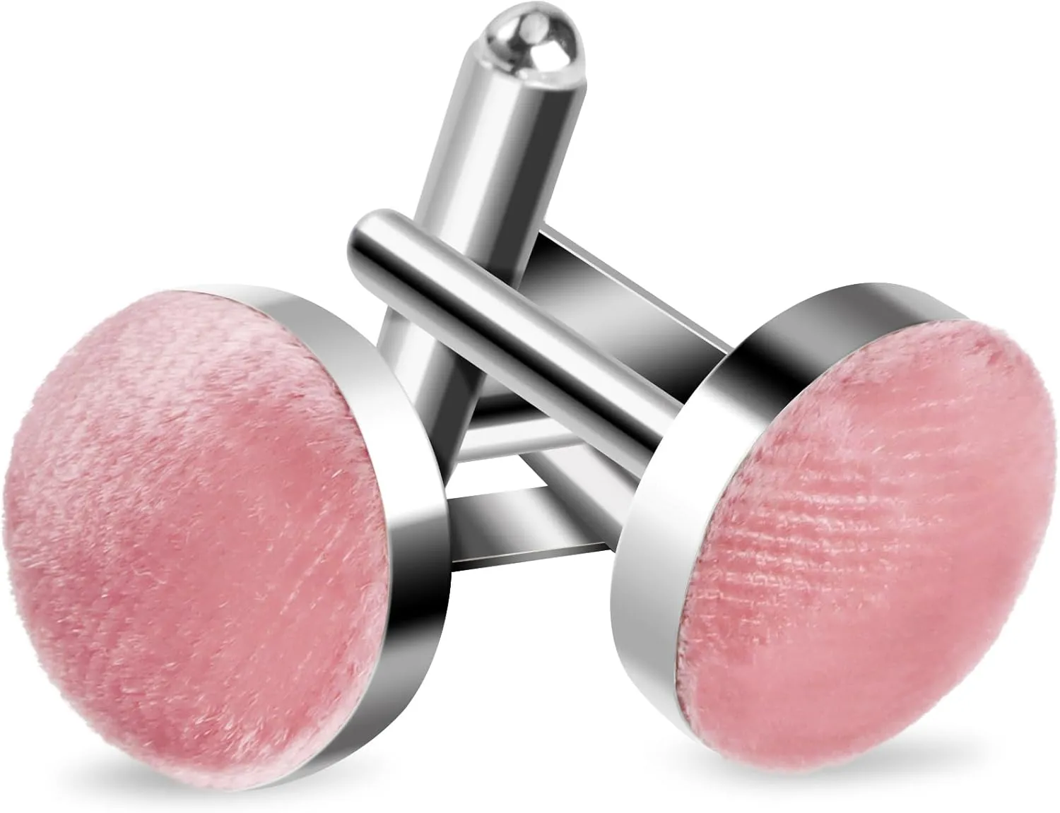 Blush Cufflinks for Men, Velvet Fabric Stainless Steel Silver Cuff Links, 0.7" Diameter