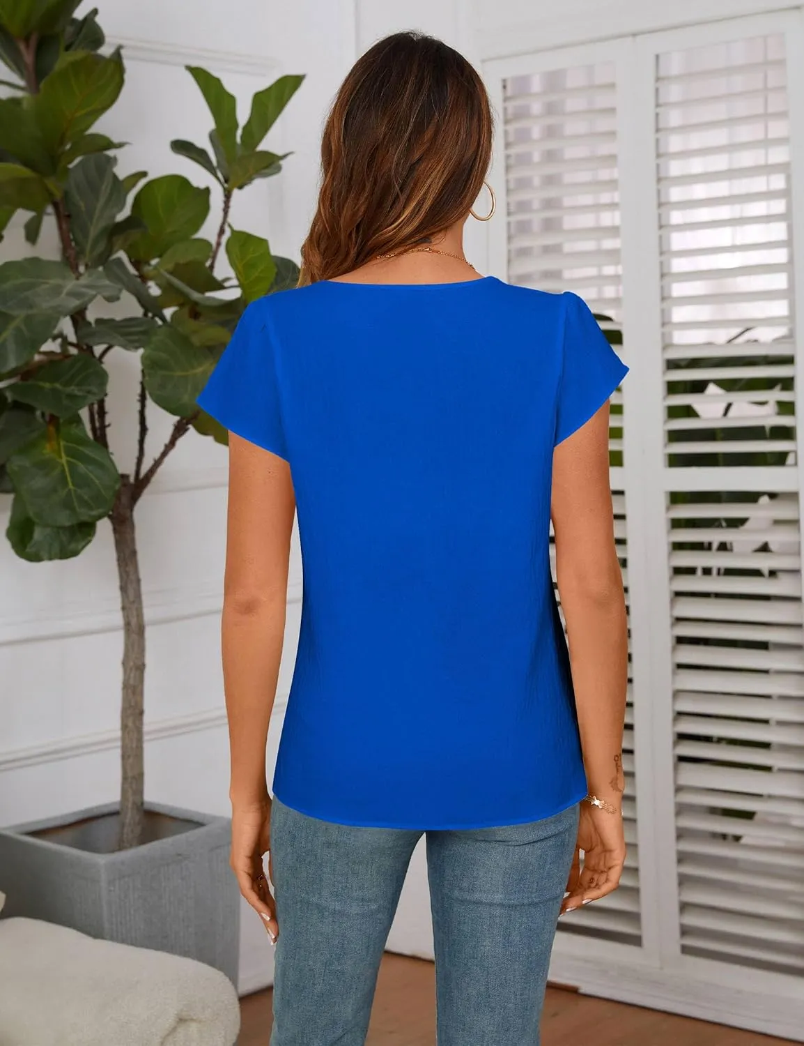 BMJL Womens Dressy Casual Blouses Asymmetrical V Neck Business Work Tops Ruffle Sleeve Summer Shirts