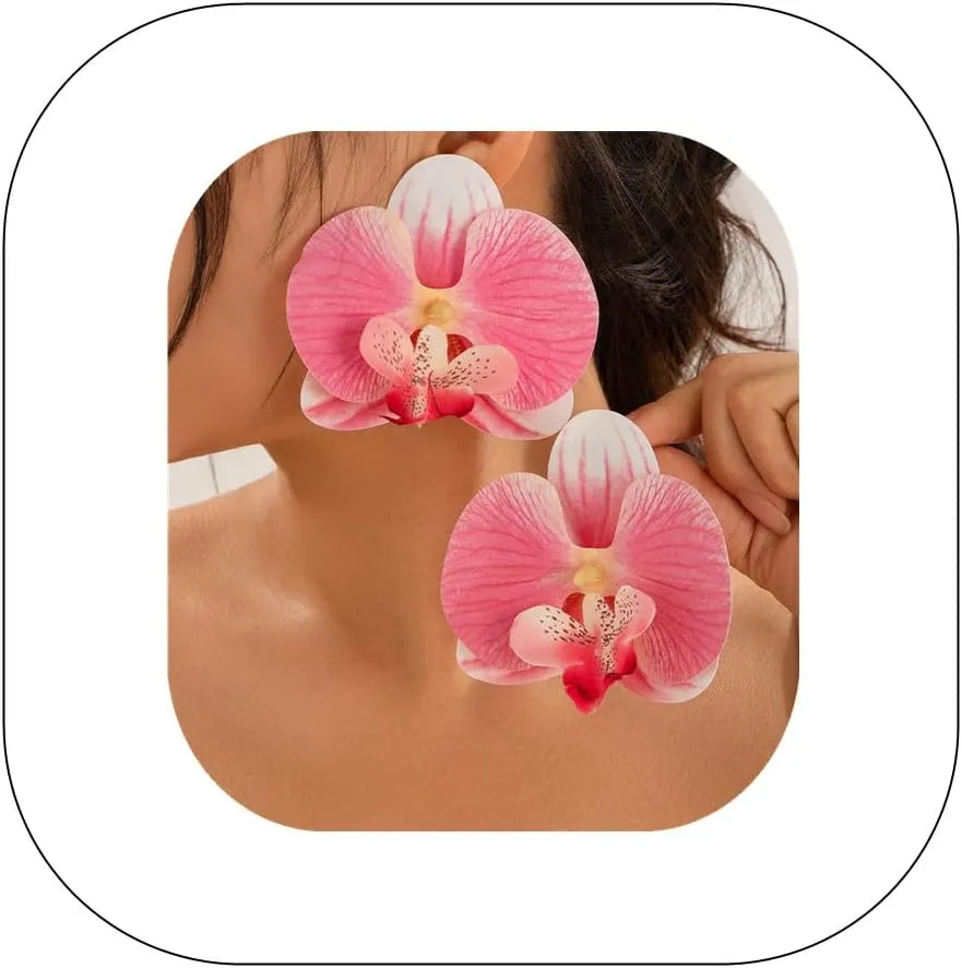 Bohemian Flower Earrings for Women Artificial Butterfly Orchid Stud Earrings Bridal Wedding Floral Jewelry Dainty Floral Ear Accessories for Prom Party