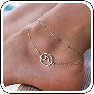Boho Layered Wave Anklet Silver Ankle Bracelet Ocean Wave Anklets Vintage Satellite Chain Anklet Bracelet Summer Foot Chain Jewelry for Women