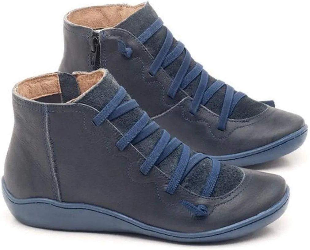 Boots for Women Ankle Boots for Women Round Toe Flat No Heel Comfortable Lace up Rubber Sole Side Zipper Women Boots