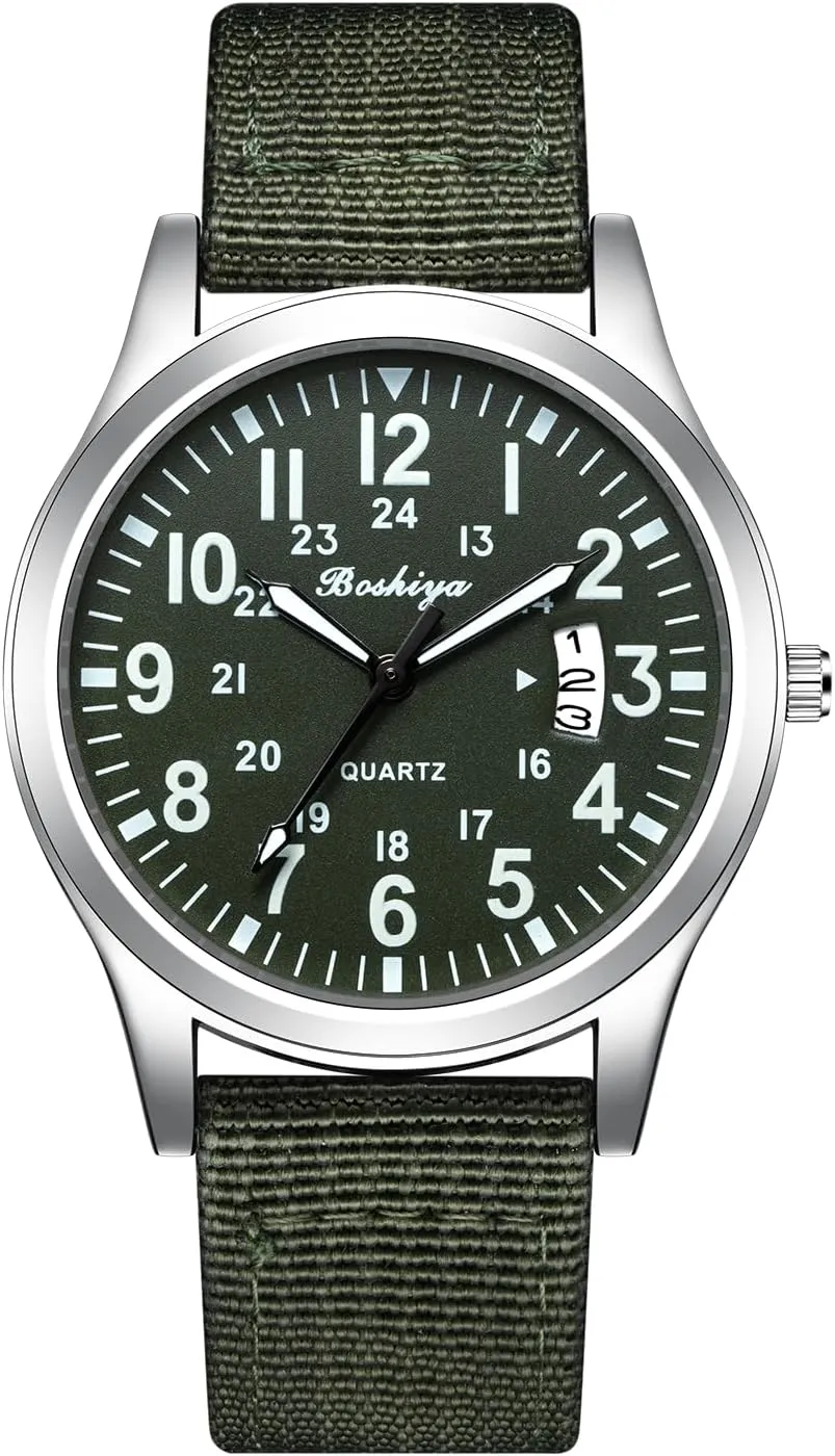 BOSHIYA Men's Watch Unisex Outdoor Sports Nylon Band Fashion Glow-in-The-Dark Fashion Watch Analog Quartz Watch for Men's Waterproof Tactical Casual Watch