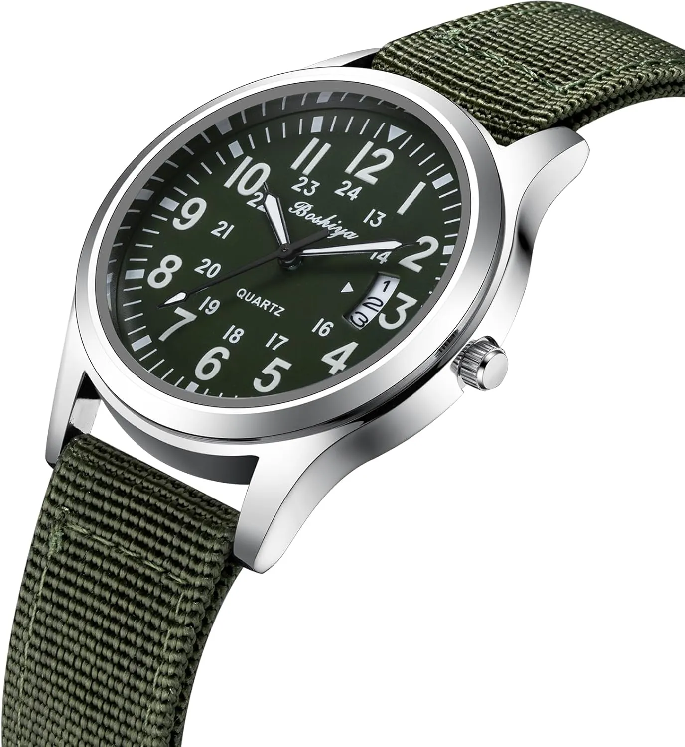BOSHIYA Men's Watch Unisex Outdoor Sports Nylon Band Fashion Glow-in-The-Dark Fashion Watch Analog Quartz Watch for Men's Waterproof Tactical Casual Watch