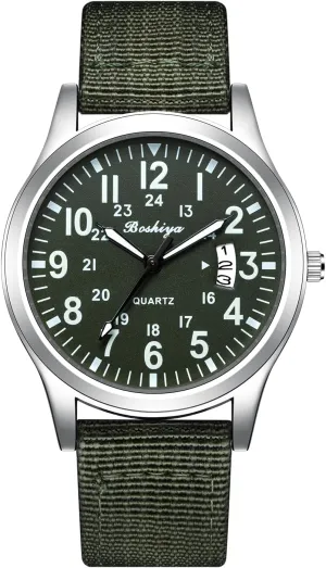 BOSHIYA Men's Watch Unisex Outdoor Sports Nylon Band Fashion Glow-in-The-Dark Fashion Watch Analog Quartz Watch for Men's Waterproof Tactical Casual Watch