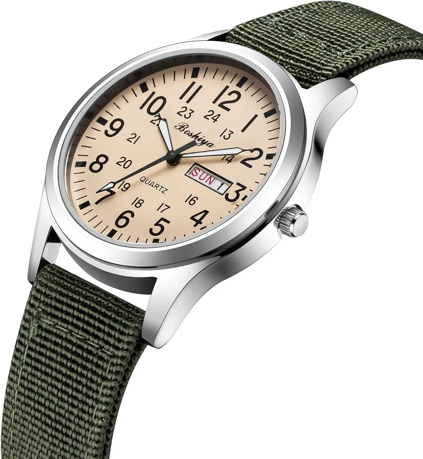 BOSHIYA Military Watches for Men Sports Waterproof Mens Watches for Army Tactical Field, Luminous Analog Quartz Military Watches 12/24Hr Display
