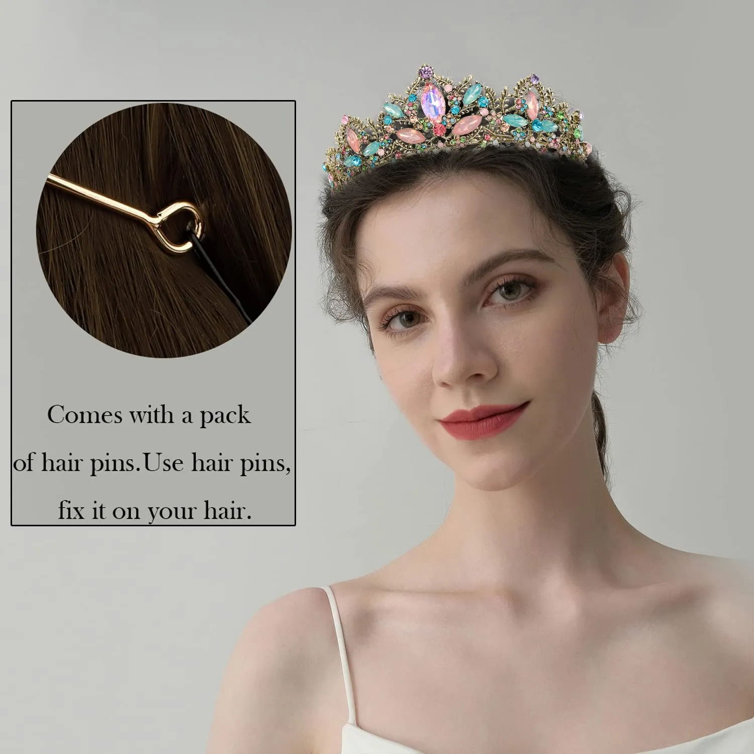 Bronze Tiara for Women Baroque Crown for Girls Wedding Princess Birthday Crystal Rhinestones Headbands for Prom Bridal Party Halloween Costume Christmas Gift