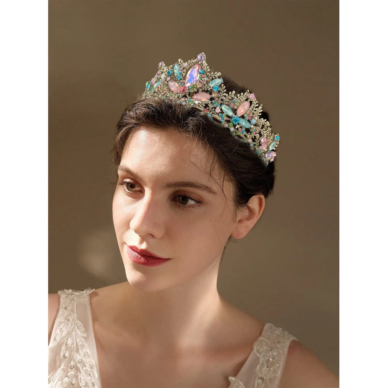 Bronze Tiara for Women Baroque Crown for Girls Wedding Princess Birthday Crystal Rhinestones Headbands for Prom Bridal Party Halloween Costume Christmas Gift