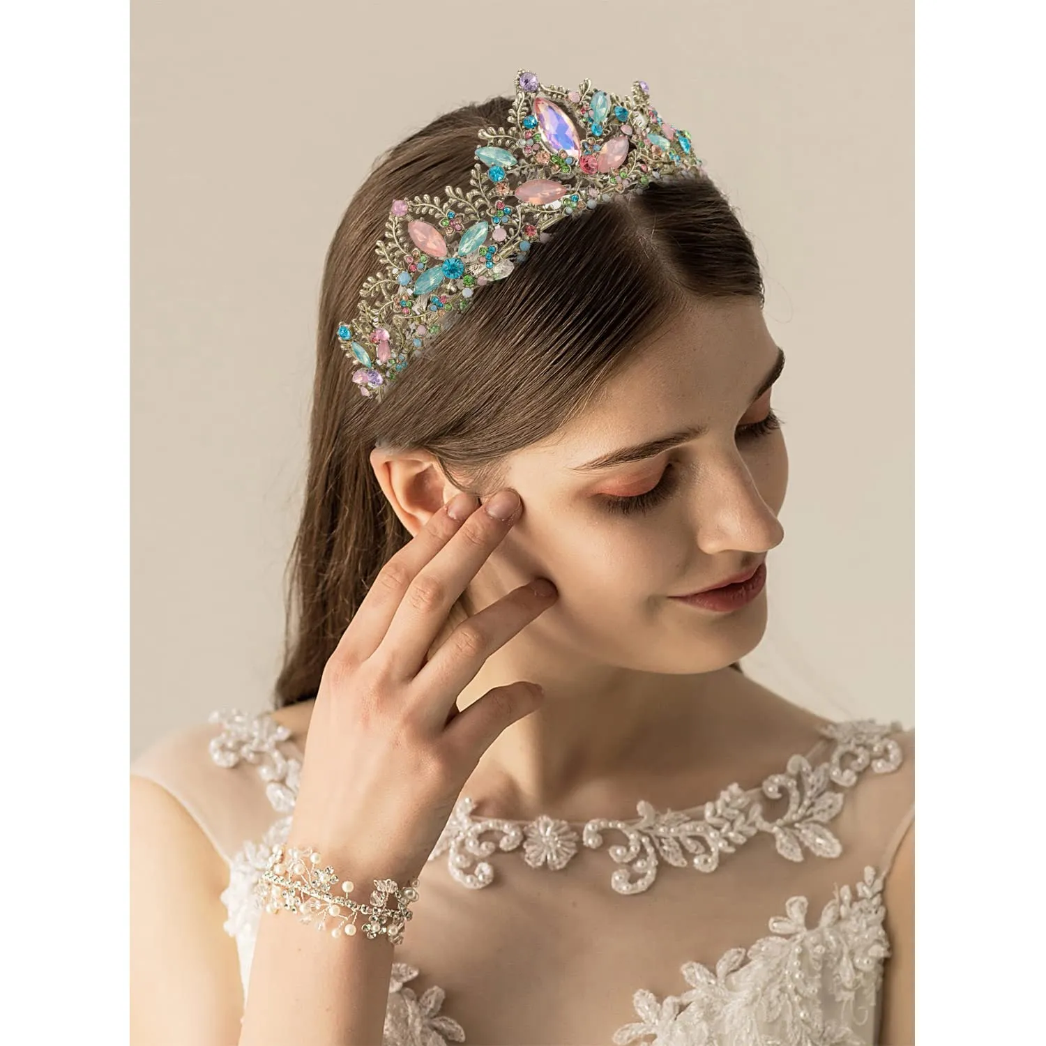 Bronze Tiara for Women Baroque Crown for Girls Wedding Princess Birthday Crystal Rhinestones Headbands for Prom Bridal Party Halloween Costume Christmas Gift