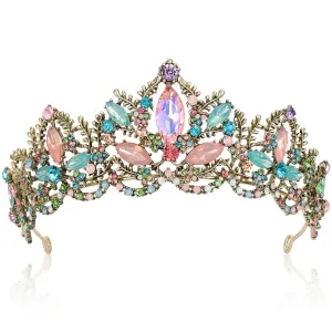 Bronze Tiara for Women Baroque Crown for Girls Wedding Princess Birthday Crystal Rhinestones Headbands for Prom Bridal Party Halloween Costume Christmas Gift