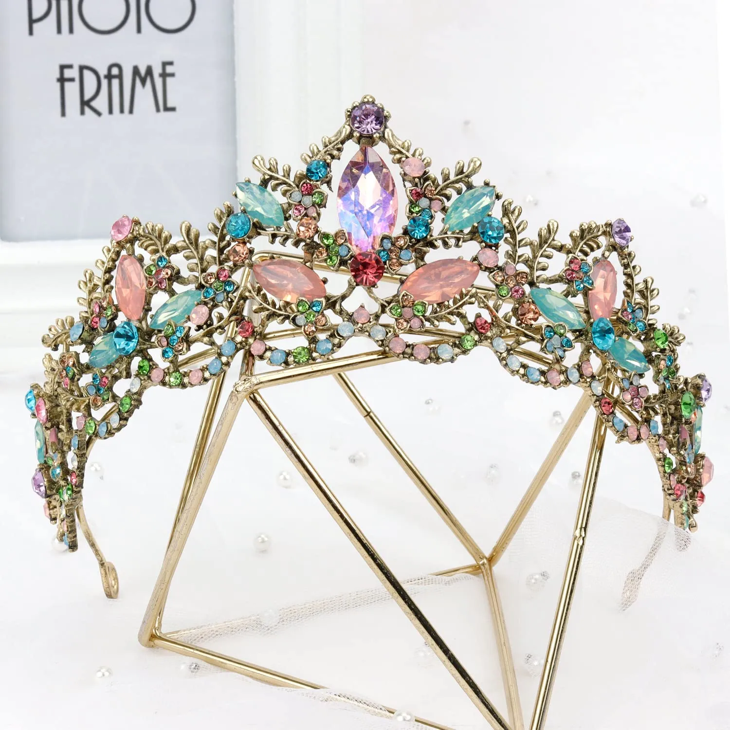 Bronze Tiara for Women Baroque Crown for Girls Wedding Princess Birthday Crystal Rhinestones Headbands for Prom Bridal Party Halloween Costume Christmas Gift