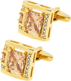 Brown Crystal Gold Cufflinks for Men Lady In Gift Case Classic Square Gemstone Men's Cufflinks Jewelry Set for Wedding Anniversary Business Party Events Tuxedo Dress Shirt