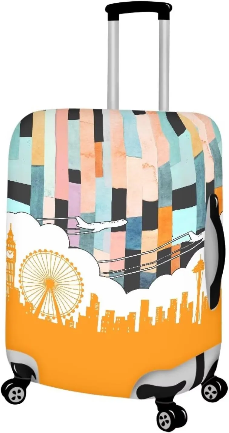 Building Print Luggage Covers for Suitcase with Top Opening Design Suit Case Accessories Baggage Cover with Zipper Beautiful & Practical Outdoor