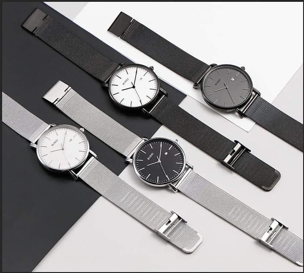 BUREI Men Wrist Watches Fashion Minimalist Analog Quartz Waterproof Watches for Men