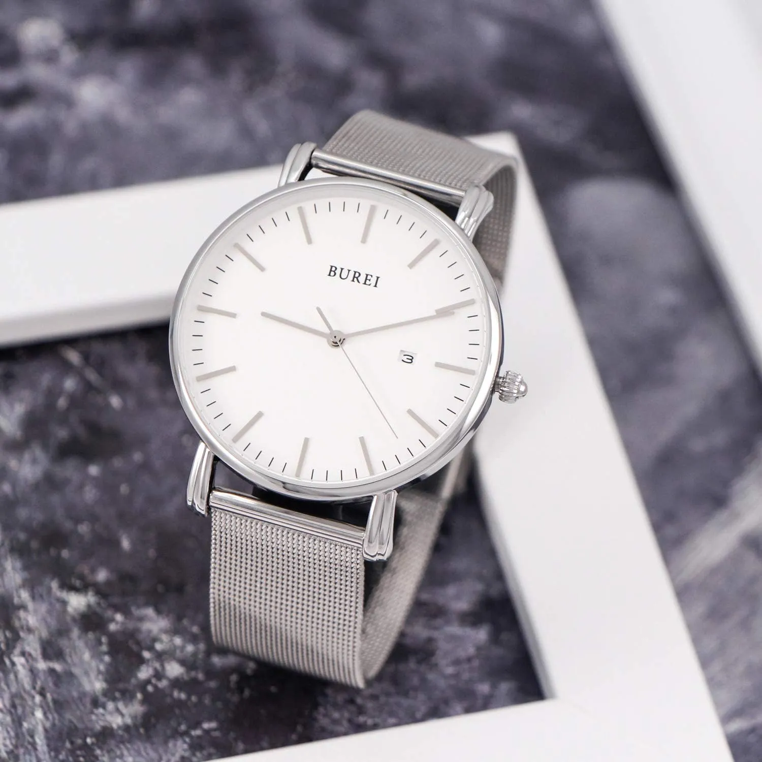BUREI Men Wrist Watches Fashion Minimalist Analog Quartz Waterproof Watches for Men