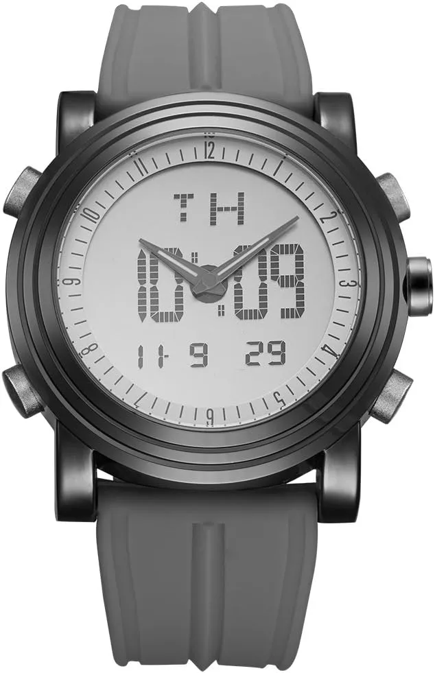 BUREI Mens Analog Digital Sport Watches with Alarm Stopwatch LED Backlight Rubber Strap