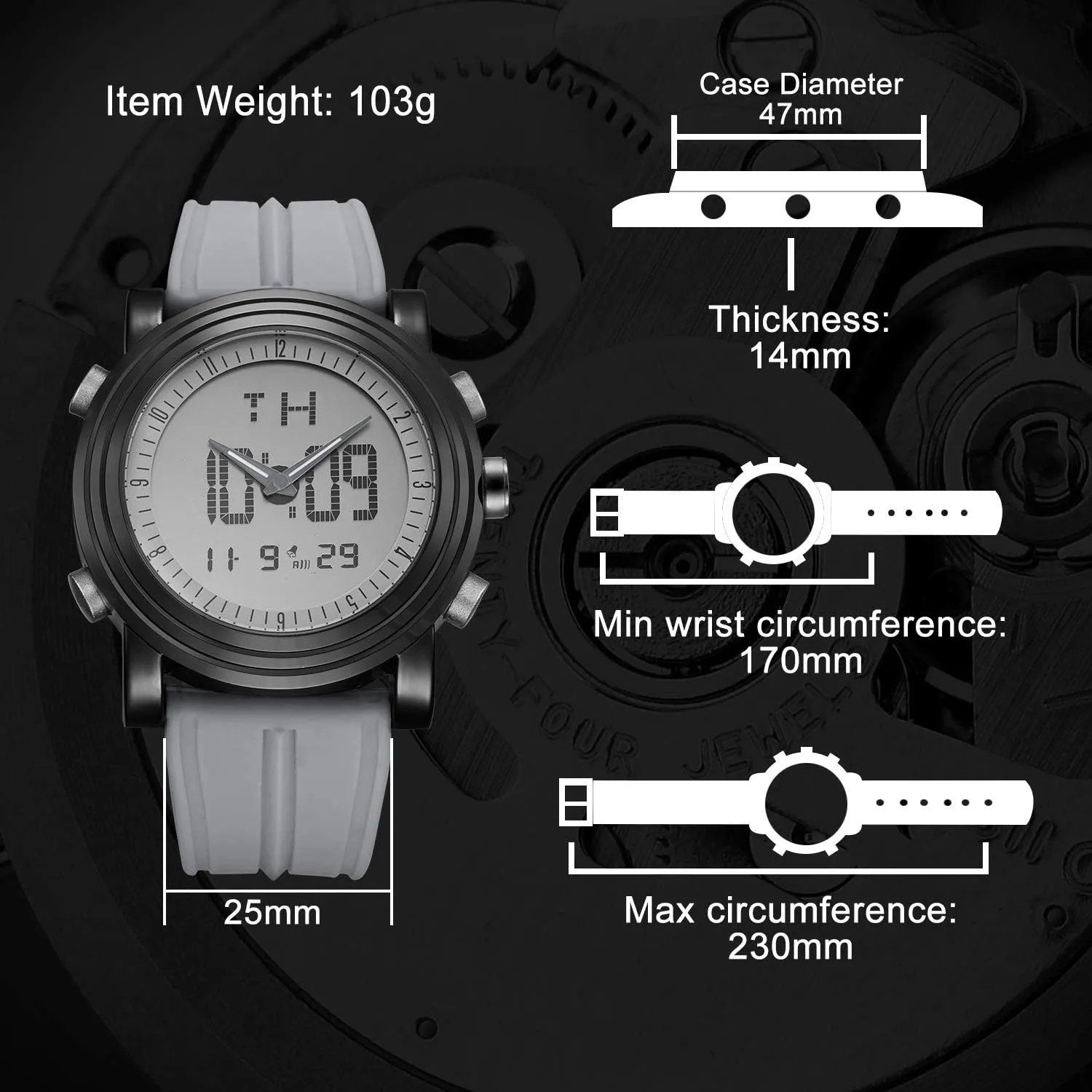 BUREI Mens Analog Digital Sport Watches with Alarm Stopwatch LED Backlight Rubber Strap