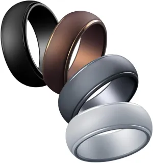 Cabepow Silicone Rings Band for Men Rubber Wedding Bands - Step Edge Sleek Design - Metallic, Black and Camo Colors