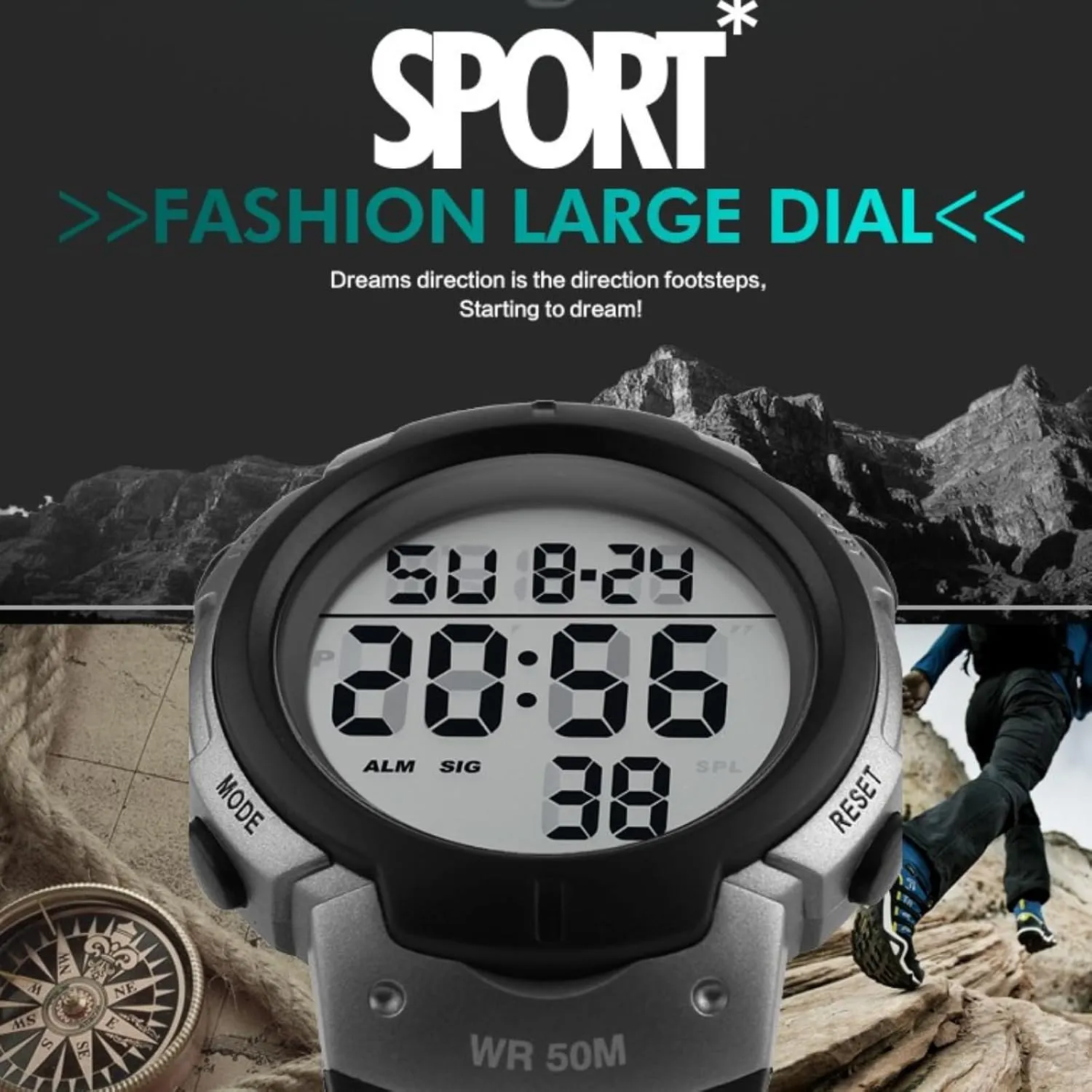 CakCity Mens Digital Sports Watch LED Screen Large Face Military Watches for Men Waterproof Casual Luminous Stopwatch Alarm Simple Army Watch