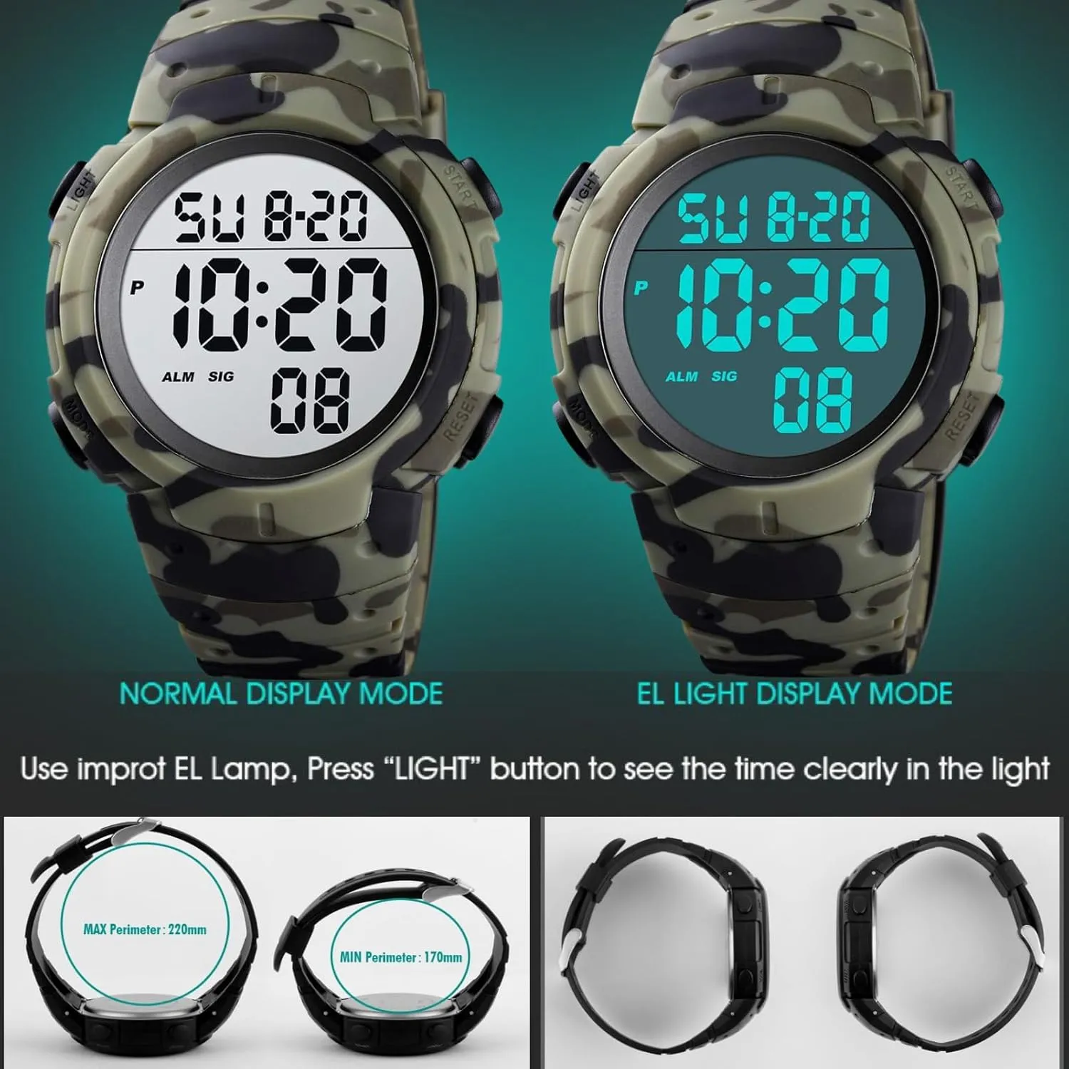 CakCity Mens Digital Sports Watch LED Screen Large Face Military Watches for Men Waterproof Casual Luminous Stopwatch Alarm Simple Army Watch