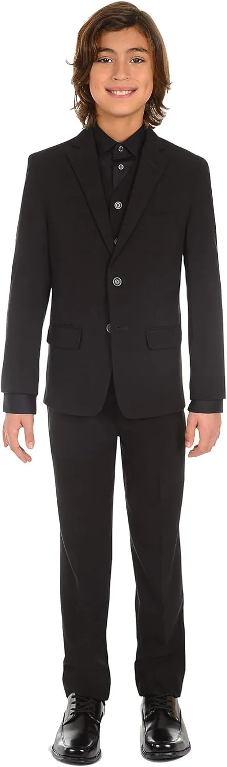 Calvin Klein Boys' Bi-Stretch Blazer Suit Jacket, 2-Button Single Breasted Closure, Buttoned Cuffs & Front Flap Pockets